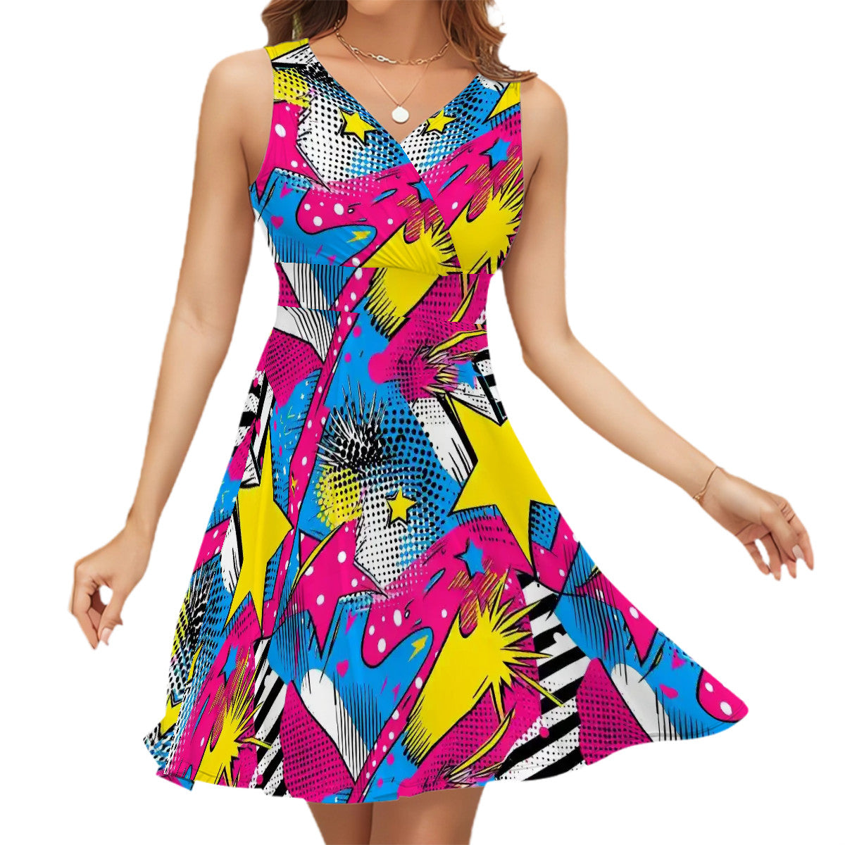 Sleeveless V Neck Dress