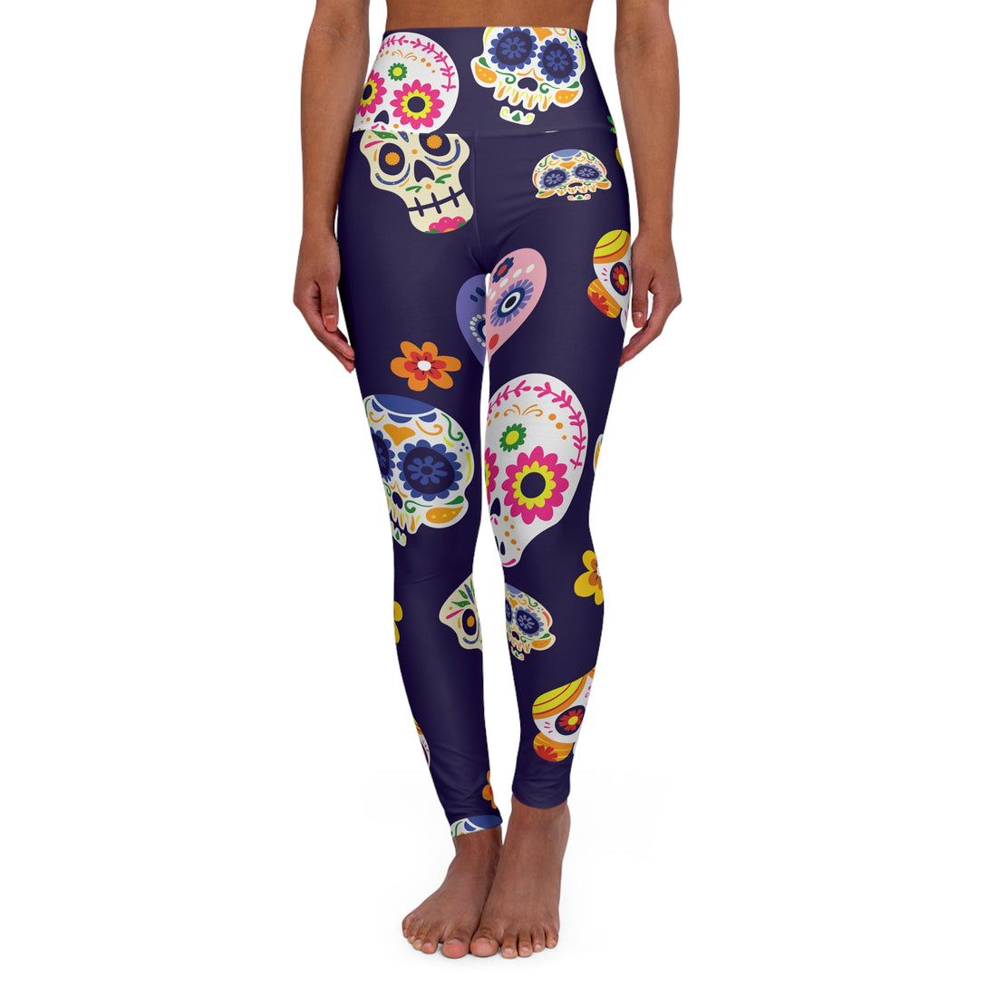 Colorful Day of the Dead High Waisted Yoga Leggings - Skull Pattern Activewear