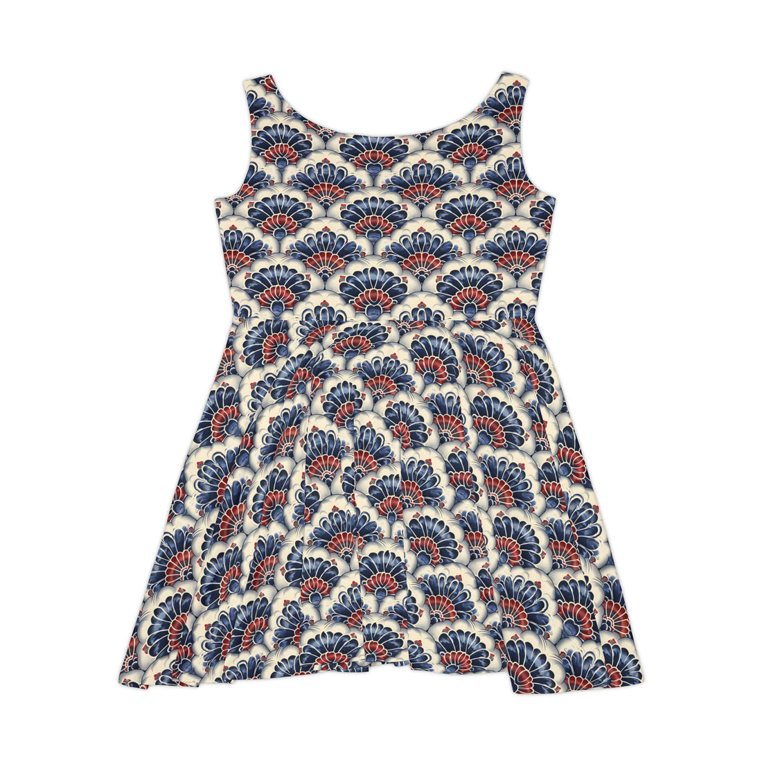 Floral Tile Japanese Print Women's Skater Dress - Perfect for Summer Parties & Casual Outings