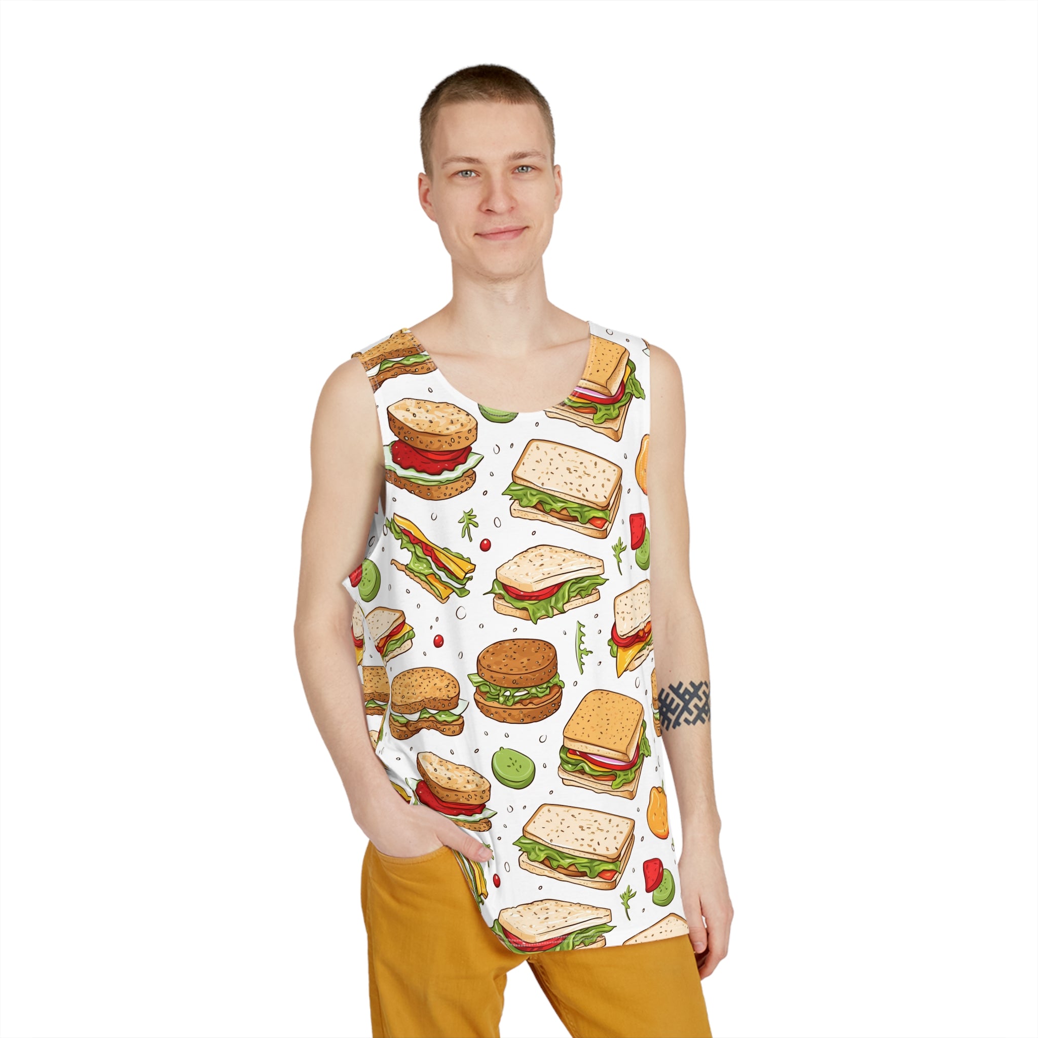 Stylish Sandwich Print Men's Tank Top - Perfect for Summer Beach Days