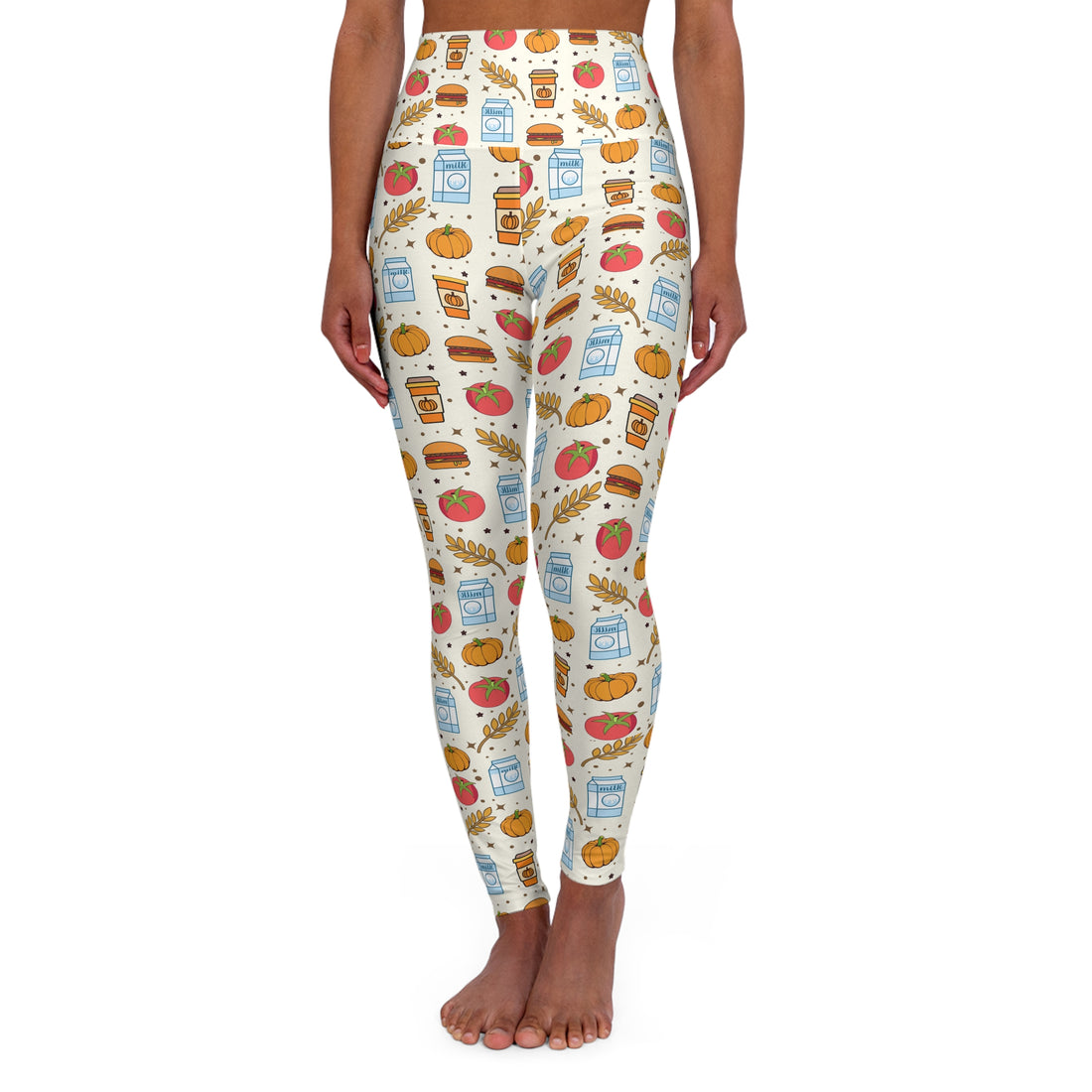 Whimsical Food Print High Waisted Yoga Leggings for Active Lifestyle