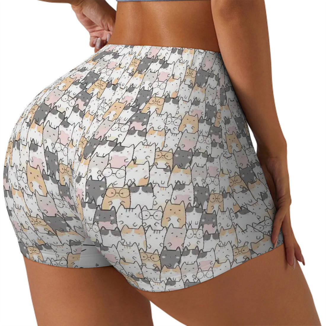 Cat Pattern Athletic Shorts for Women