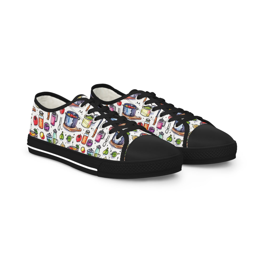 Kitchen Utensils Low Top Sneakers - Fun Patterned Casual Shoes