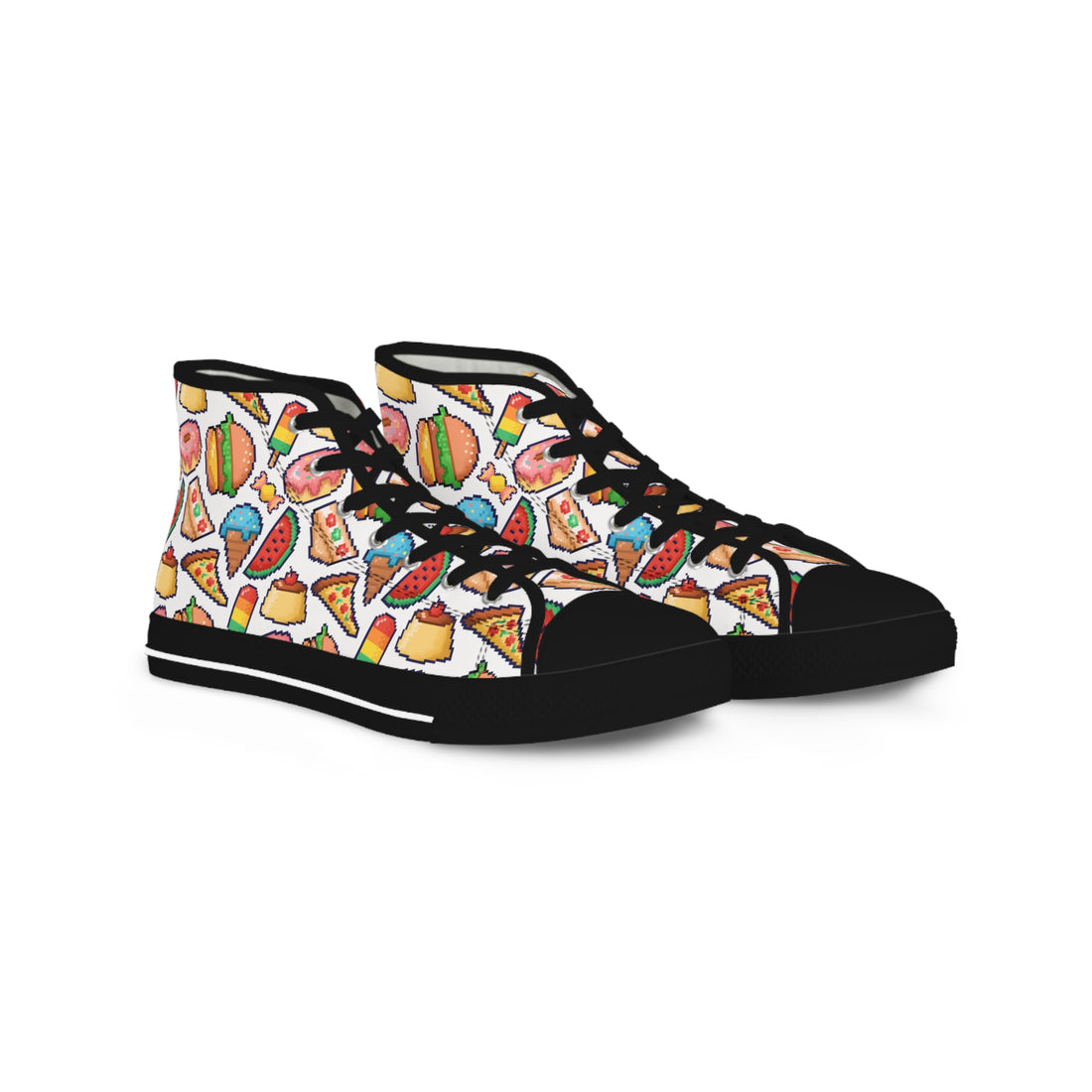 Pixel Food Print High Top Sneakers for Fun-Loving Person