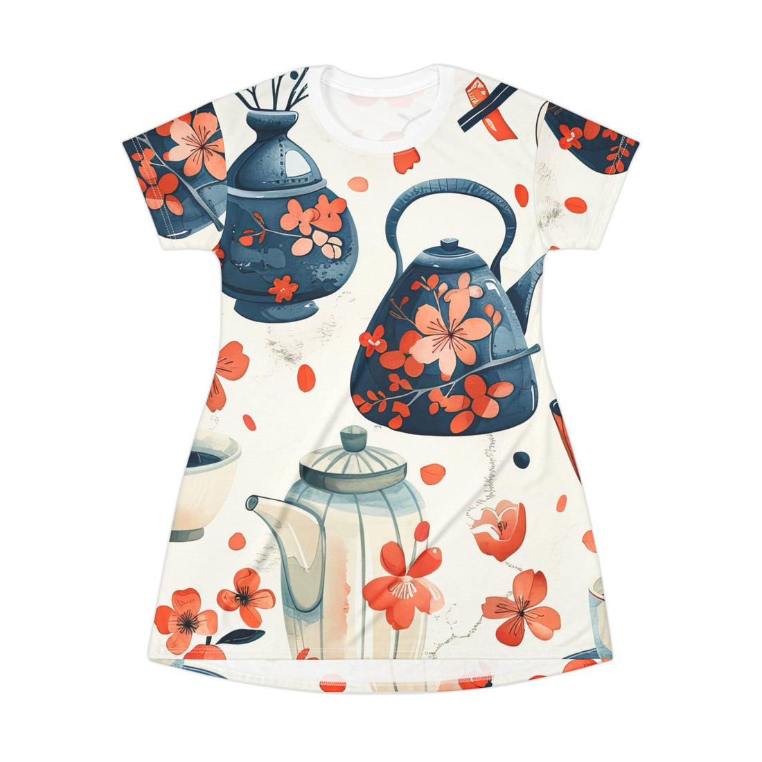 Floral Teapot T-Shirt Dress for Relaxed Style