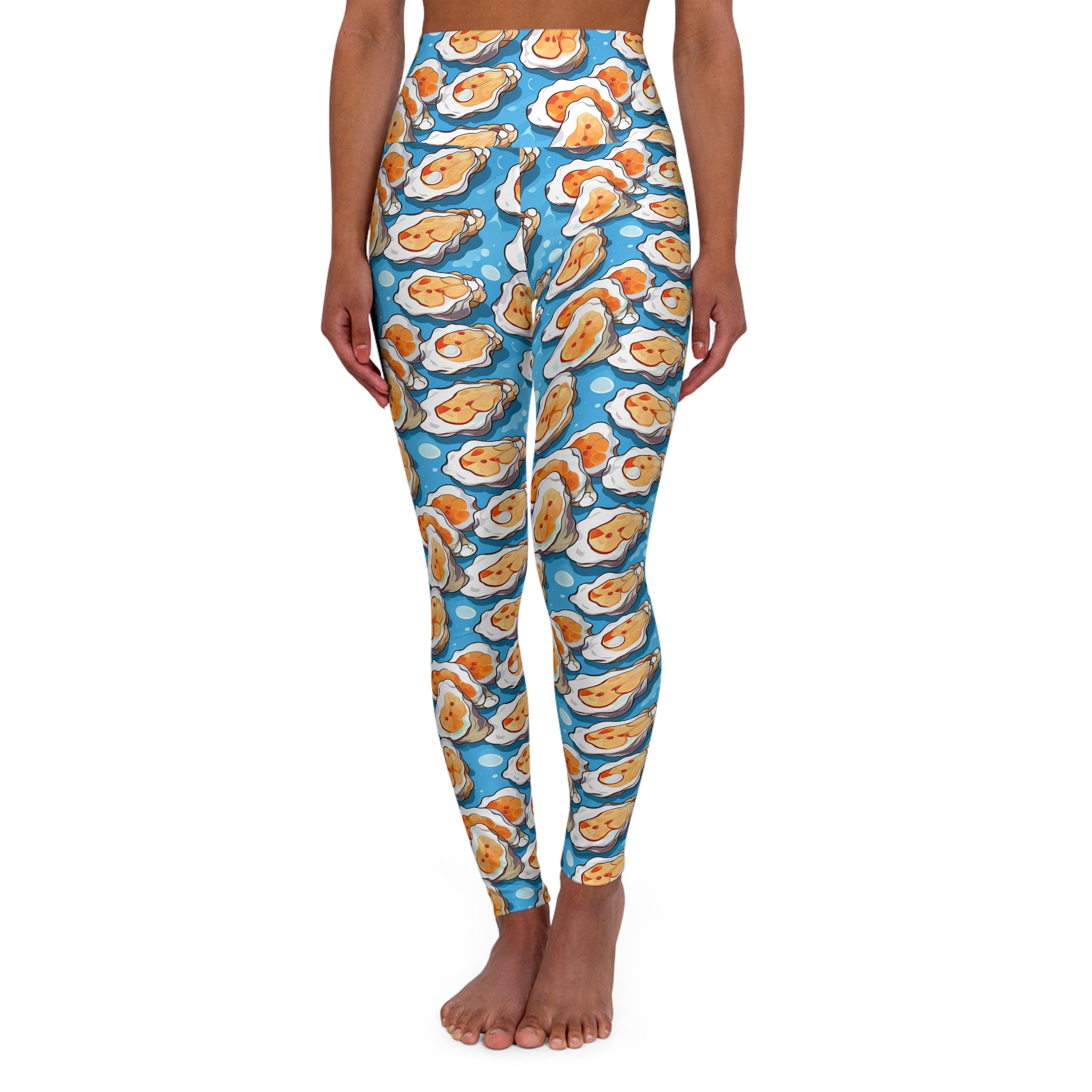 Fun Oyster High Waisted Yoga Leggings - Eggcellent Comfort for Fitness and Leisure