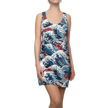 Women's Cute Wave Cut & Sew Racerback Dress