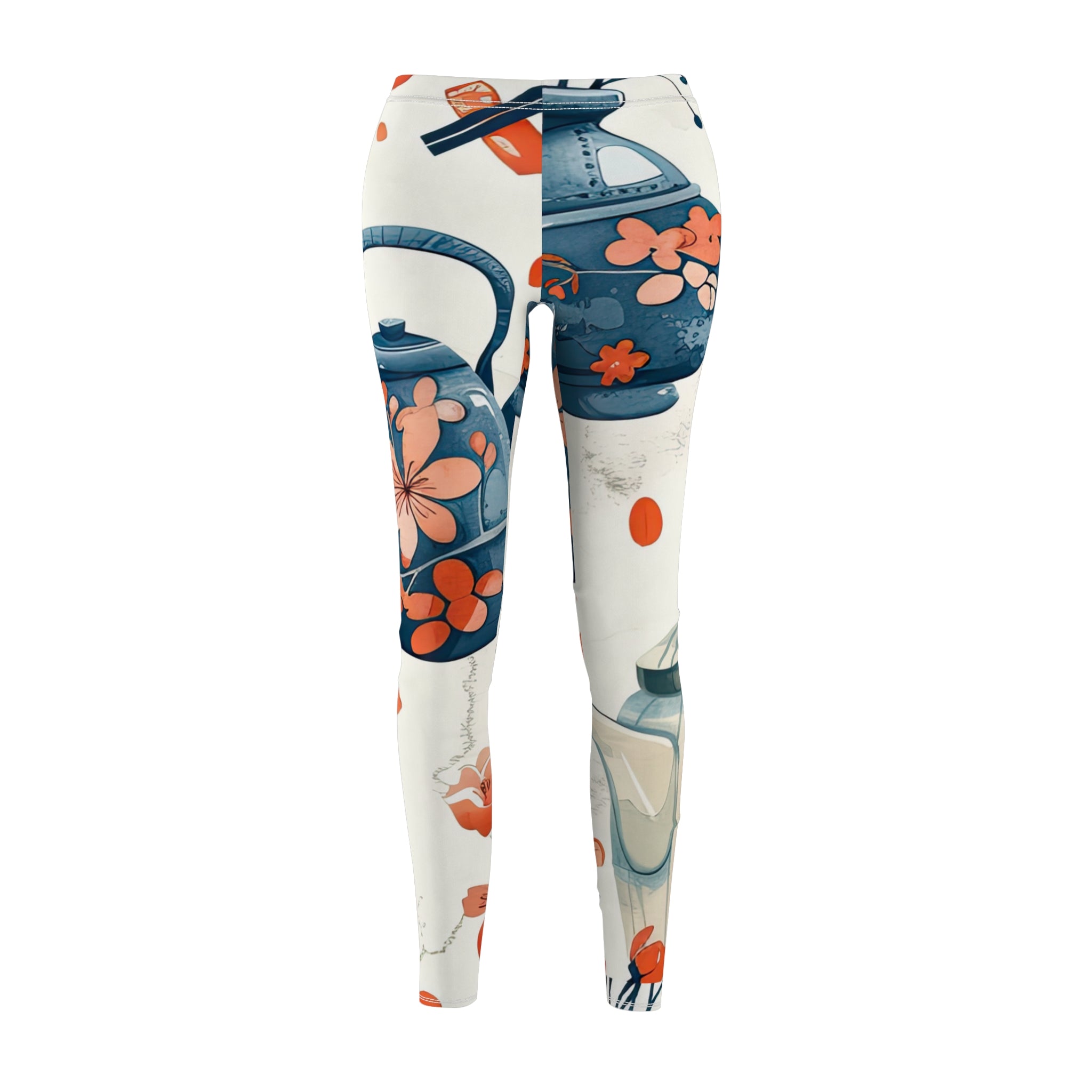Floral Teapot Print Casual Leggings for Women