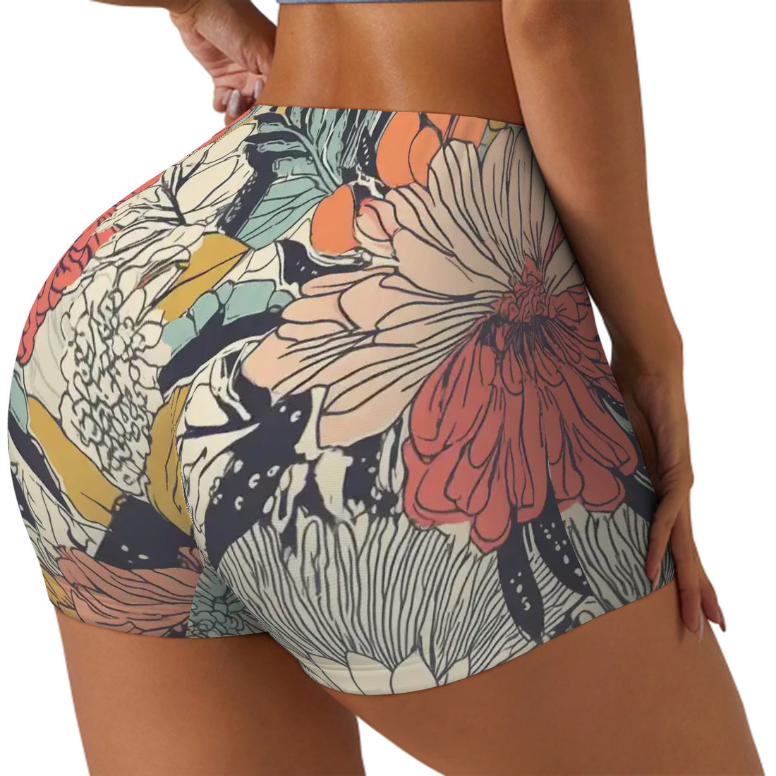 Flower Pattern Athletic Shorts for Women