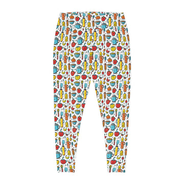 Colorful Kitchen-Themed Plus Size Leggings - Fun Cooking and Food Print