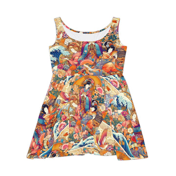Vibrant Geisha Wave Women's Skater Dress - Perfect for Summer Celebrations