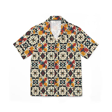 Stylish Men's Hawaiian Camp Shirt - Colorful Geometric Pattern for Summer Adventures