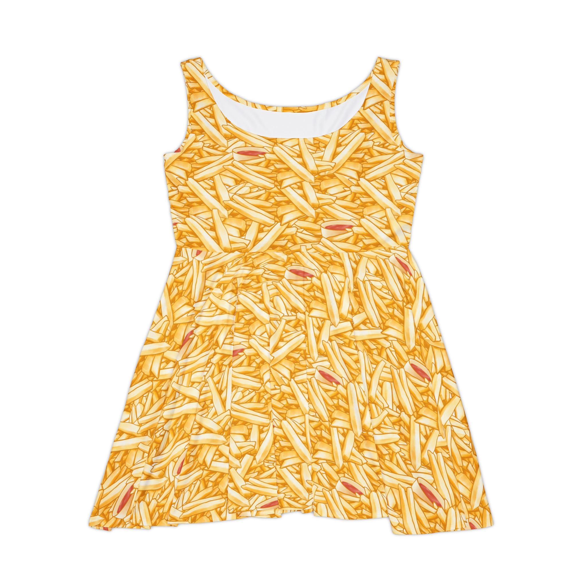 Fun French Fry Print Women's Skater Dress - Perfect for Food Lovers and Summer Outings