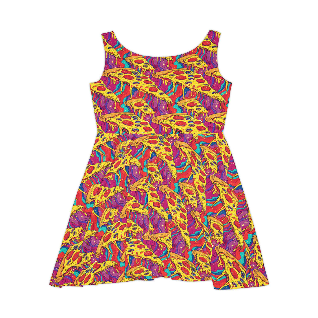 Colorful Pizza Print Skater Dress - Fun and Playful Style for Summer Celebrations