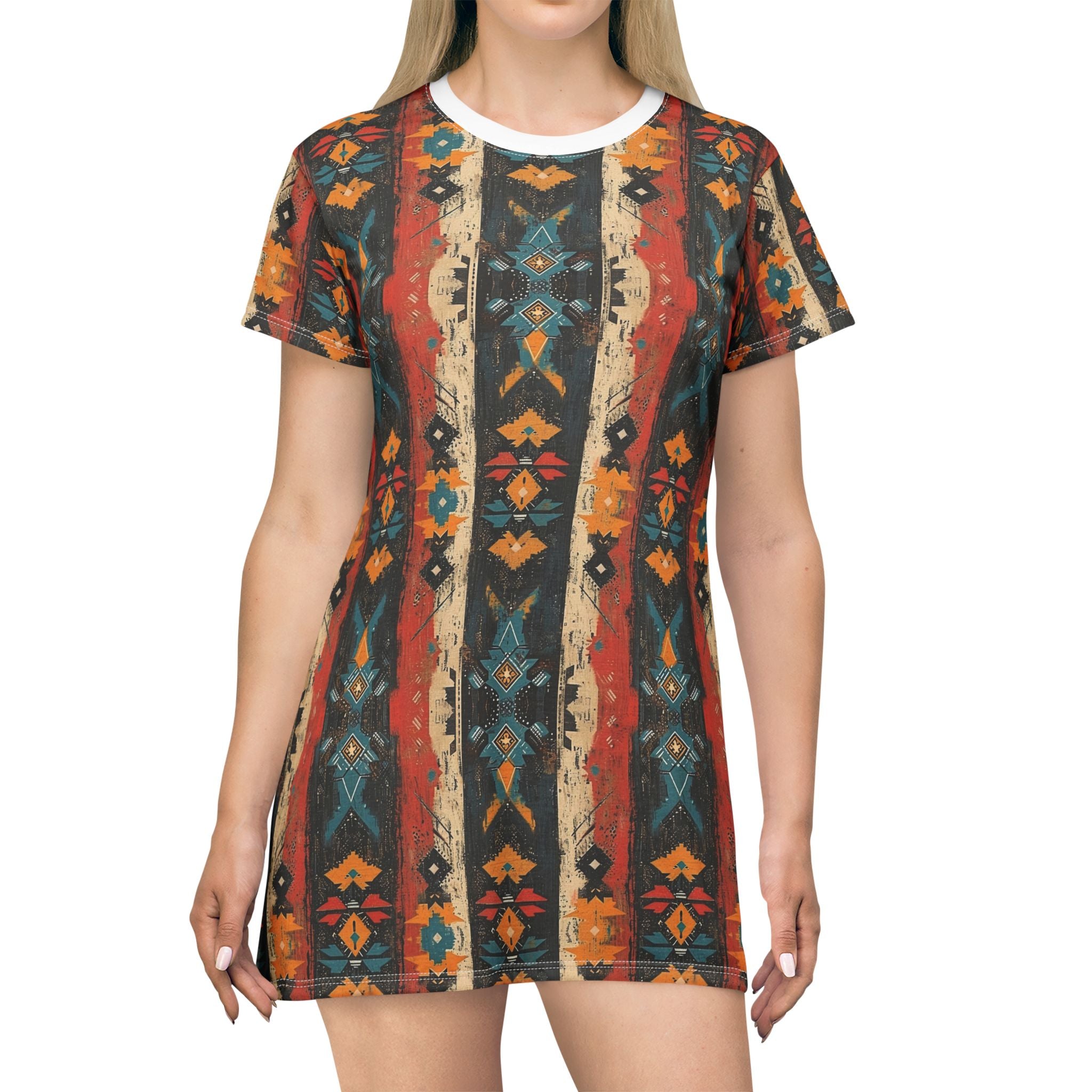 Bohemian Tribal T-Shirt Dress - Colorful Pattern for Casual Summer Outings