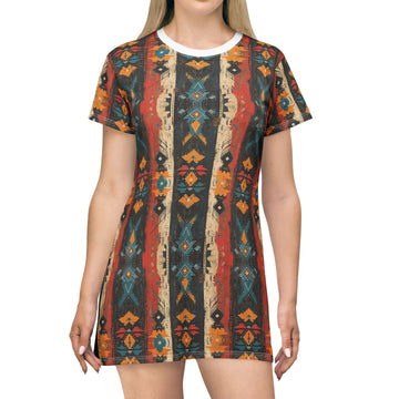Bohemian Tribal T-Shirt Dress - Colorful Pattern for Casual Summer Outings