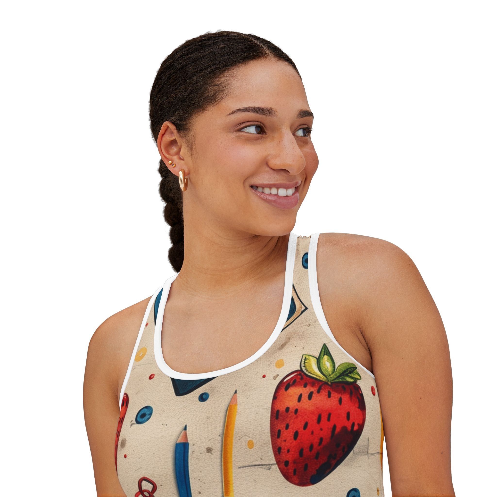 Creative Vibes Women's Tank Top - Artsy Design with Strawberries & Supplies