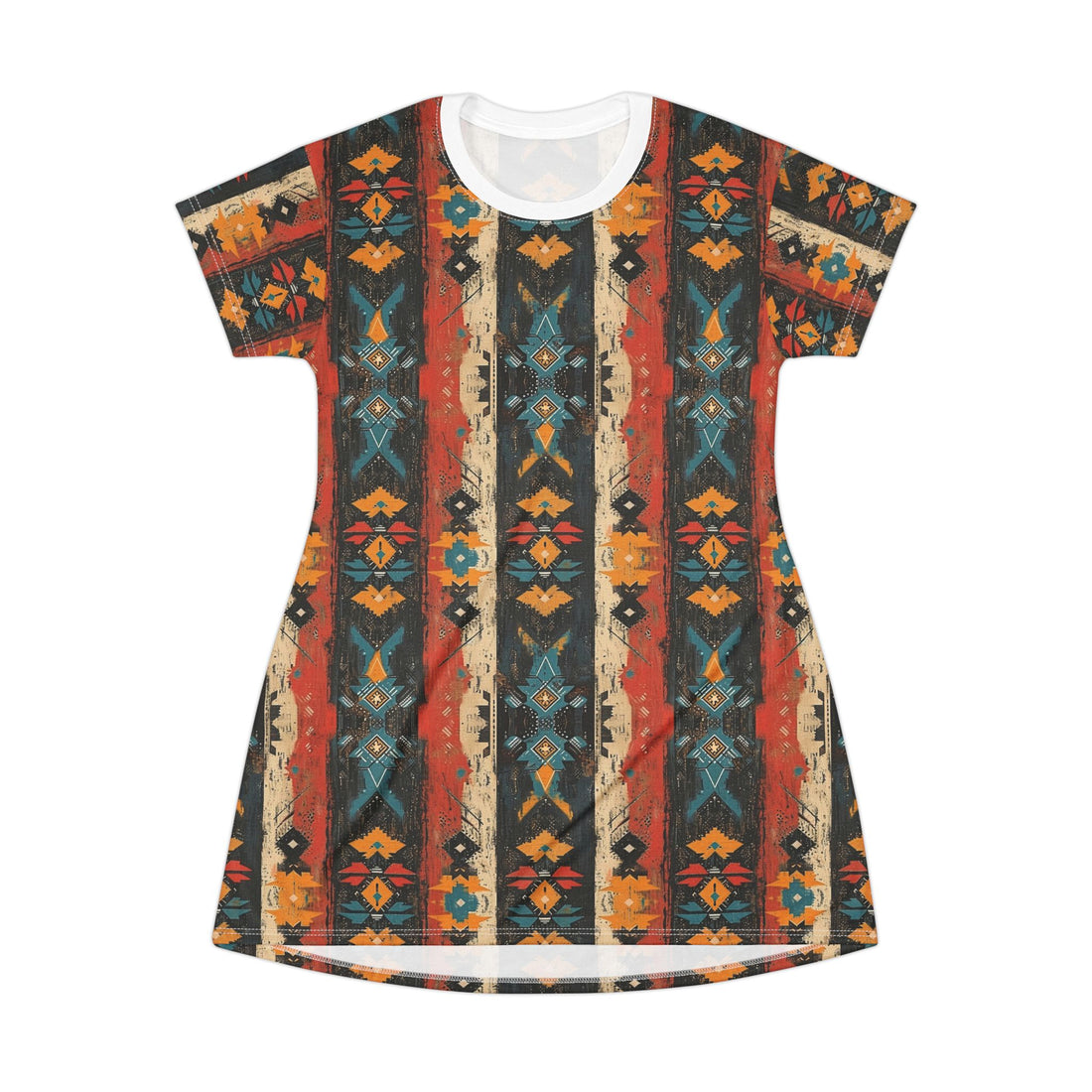 Bohemian Tribal T-Shirt Dress - Colorful Pattern for Casual Summer Outings