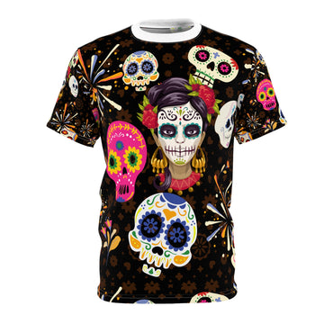 Day of the Dead Inspired Unisex Tee - Colorful Sugar Skull Design