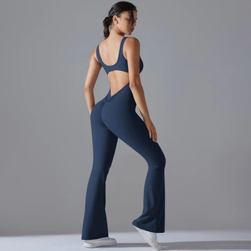 Sexy V Back Jumpsuit Gym Set   Yoga Suit Sportswear