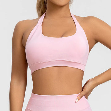 Sports Bra Women Seamless Halter Top High Support Push-up Open Back Gym wear Fitness Yoga Workout