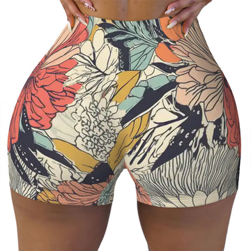 Flower Pattern Athletic Shorts for Women