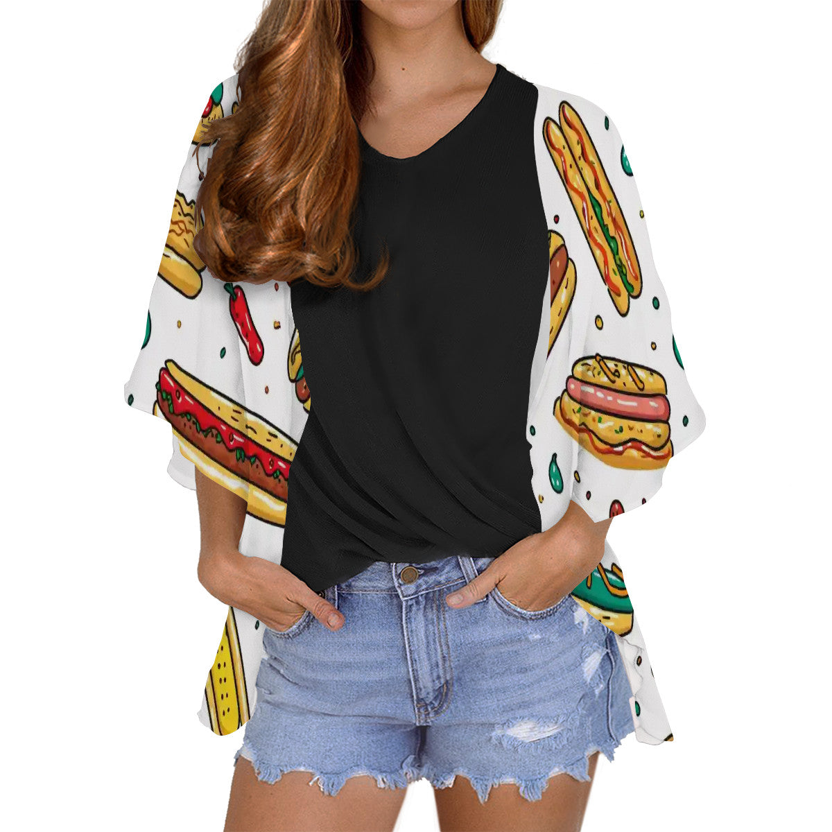 Women's Chiffon Blouse Cardigan Fast Food Seamless Pattern