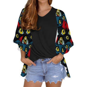 Cat expressive eyes Women's Chiffon Blouse Cardigan