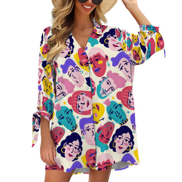 Women's Cardigan Shirt ThreeQuarter Sleeve FACESPATTERN