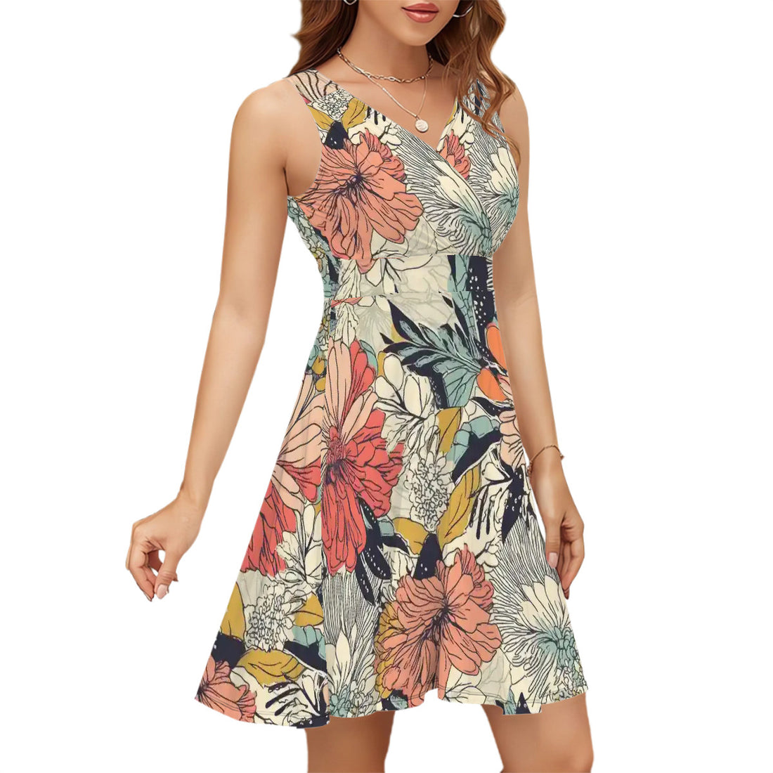 Sleeveless V Neck Dress